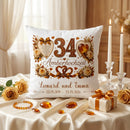 Personalisiertes Kissen zur Amberhochzeit mit bernsteinfarbenem Design, Herzen und Rosen