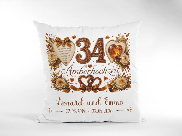 Geschenk zum 34. Hochzeitstag mit romantischem Amberhochzeit-Design und Namen des Ehepaares