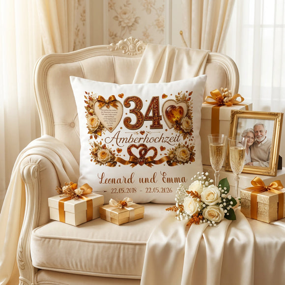 Amberhochzeit Kissen personalisiert als hochwertiges Hochzeitsjubiläum Geschenk