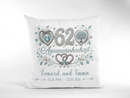 Aquamarinhochzeit Kissen mit Namen und Hochzeitsdatum für 62 Jahre Ehe