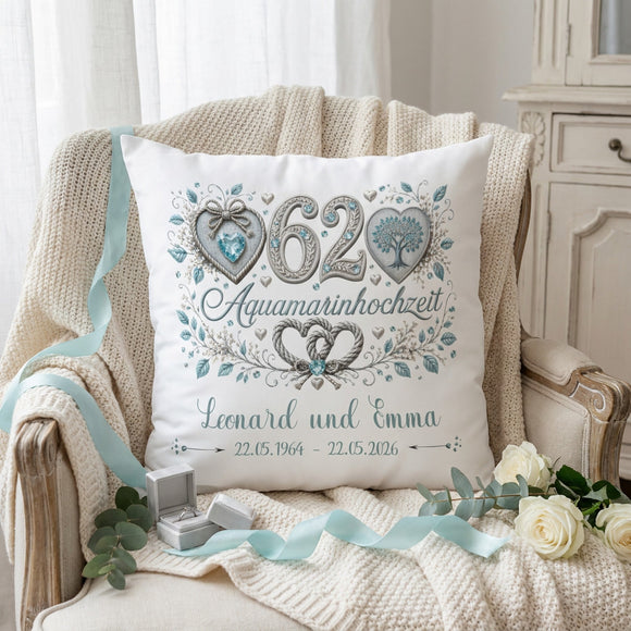 Personalisiertes Geschenk zum 62. Hochzeitstag in Aquamarin Türkis und Silber