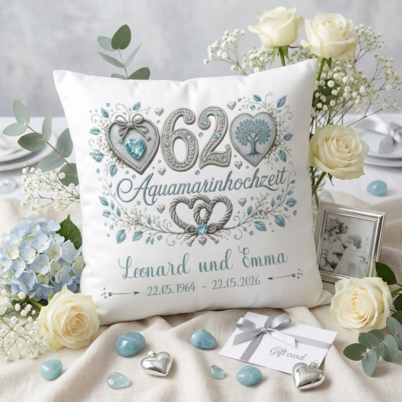 Hochzeitsjubiläum Geschenk Aquamarinhochzeit mit Namen und Datum