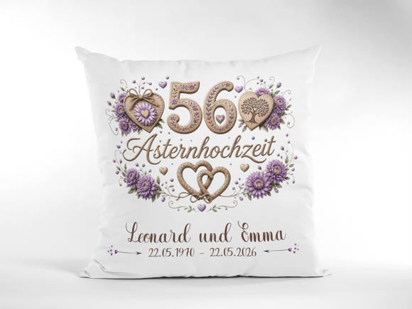 Asternhochzeit Kissen personalisiert als Geschenk für 56 Jahre Ehe