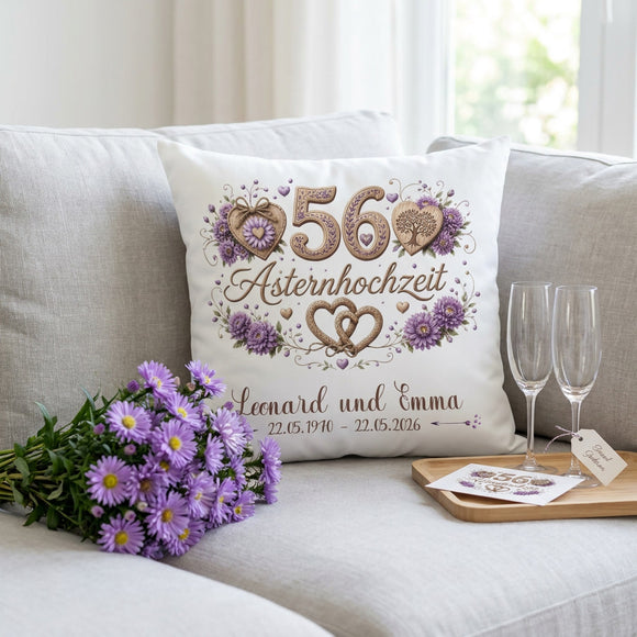 Personalisiertes Jubiläumskissen mit Astern zum 56. Hochzeitstag