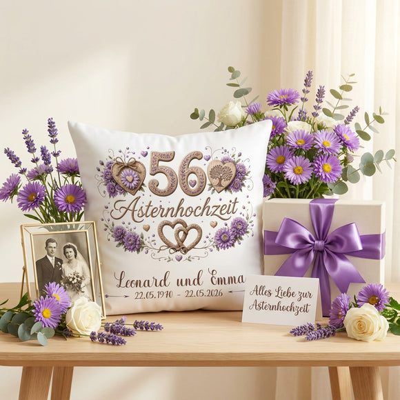Geschenk für Eltern und Großeltern zur Asternhochzeit mit Namen und Datum
