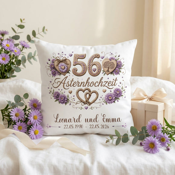 Geschenk Asternhochzeit – personalisiertes Kissen mit Namen und Datum