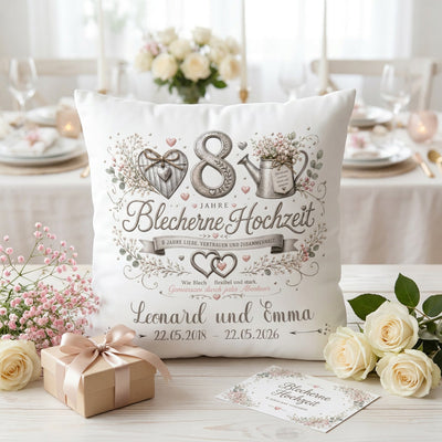 Personalisiertes Kissen für den 8. Hochzeitstag mit floralen Motiven