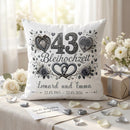 Personalisiertes Kissen zur Bleihochzeit mit Herzen, Rosen und Lebensbaum