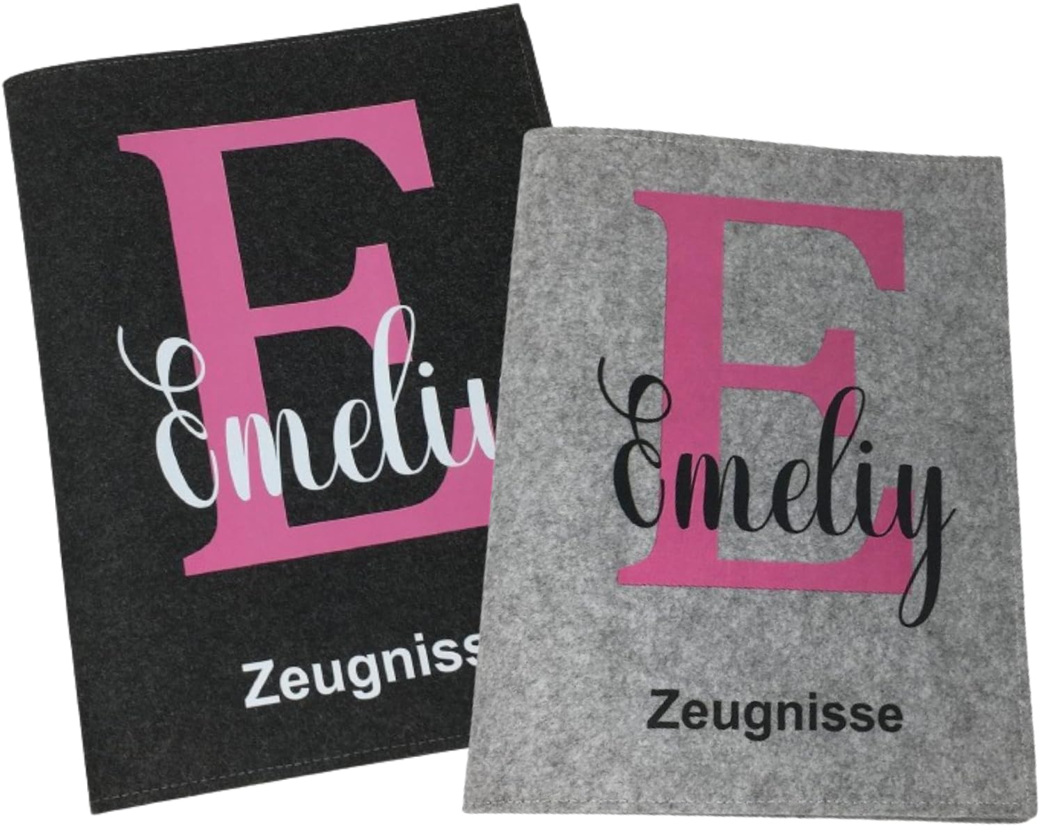 Zeugnismappe mit Namen - Mädchen und Jungen - Personalisiert Filz A4 Buchstabe Pink - Dokumenten Urkunden Mappe Kinder - Hefter Zeugnisse - Sichtbuch