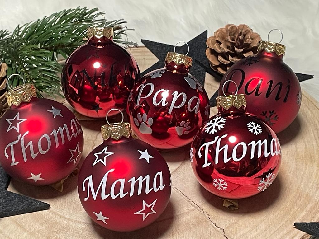 Weihnachtskugeln mit Name | Christbaumkugeln Glas Rot personalisierte Christbaumkugel | Weihnachtskugel personalisiert | Geschenkidee