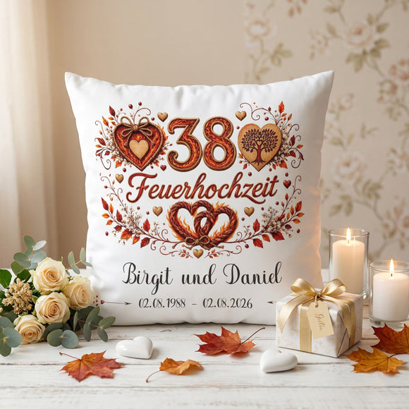 Geschenk zum 38. Hochzeitstag mit romantischem Feuerhochzeit-Design und Namen des Ehepaares