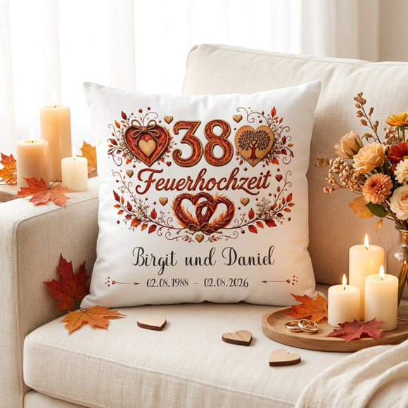 Feuerhochzeit Kissen personalisiert als hochwertiges Hochzeitsjubiläum Geschenk