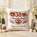 Geschenk Feuerhochzeit – personalisiertes Kissen mit Namen und Datum zum 38. Hochzeitstag