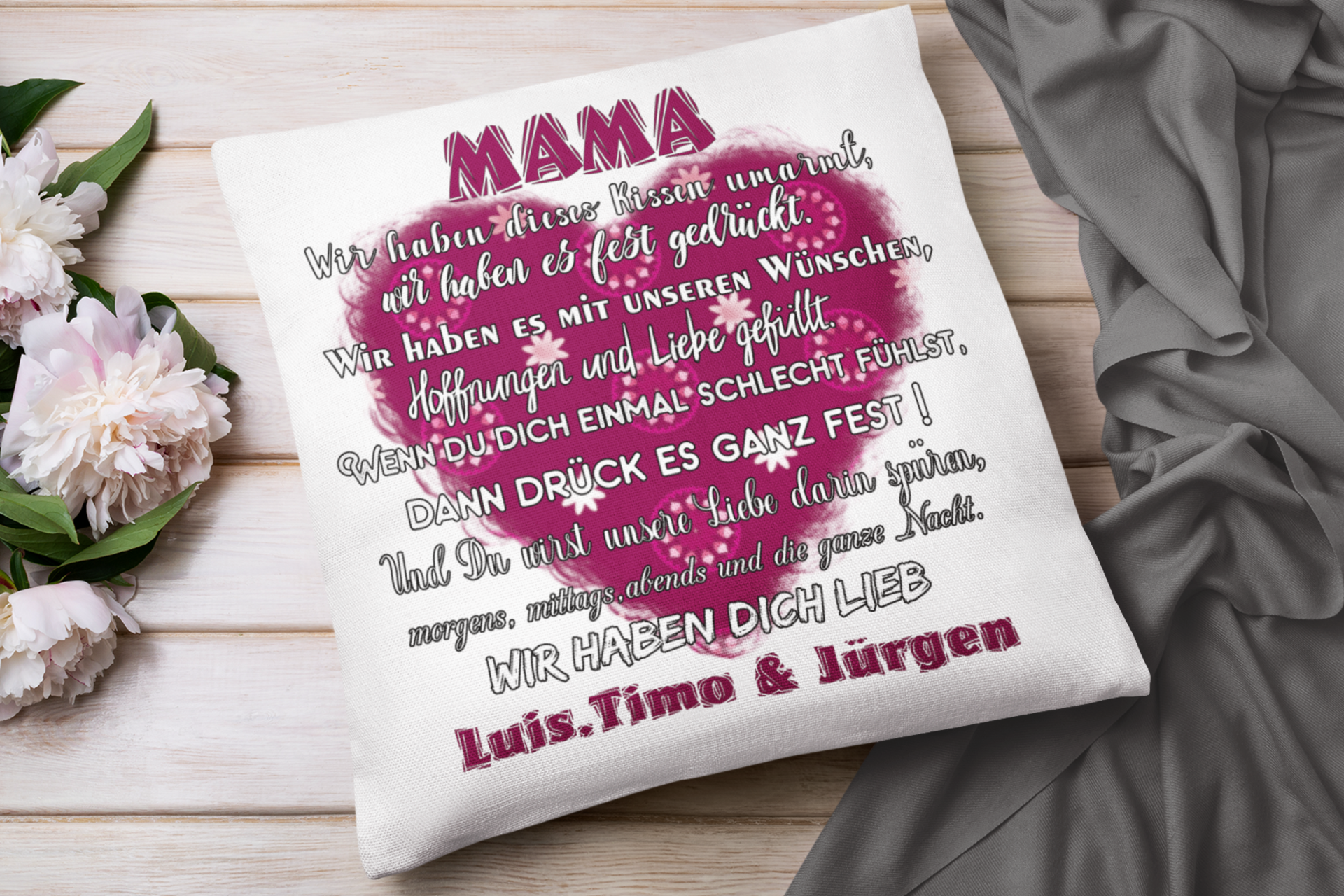 Mama-Kissen mit Namen | Personalisiertes Geschenk für Mama | Sprüchekissen