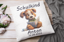 Einschulungs Geschenk | Kissen mit Namen Mädchen Jungen| Geschenke 1. Klasse |originelle Schulkind Geschenke Personalisiert Junge hund