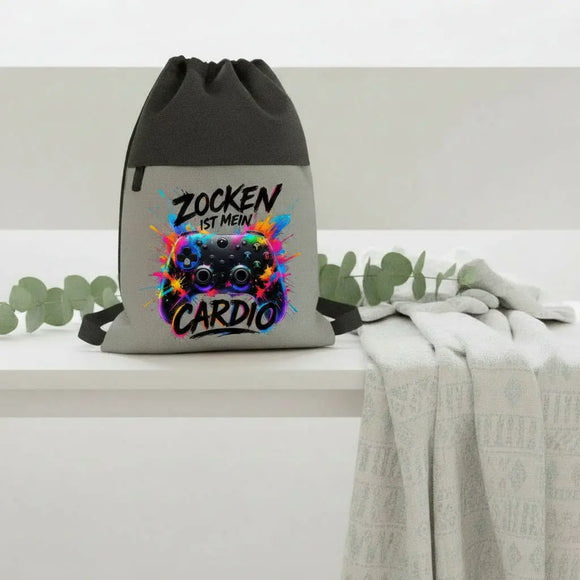 Cooler Turnbeutel Gamer mit auffälligem Neon-Design und Gaming-Spruch.