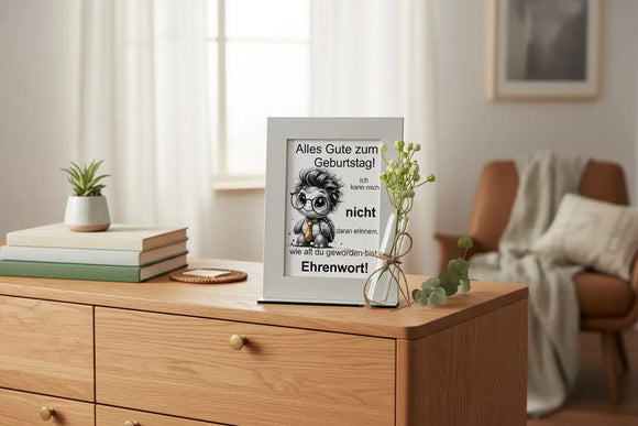 Humorvolle Geburtstagskarte im Bilderrahmen