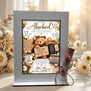 Geldgeschenk Abschied – dekorativer Aufsteller mit Teddy, Koffer und Glasröhrchen