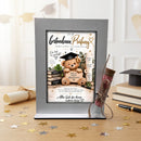 Geschenk zum Prüfungserfolg mit Teddy und Schild Auf zu neuen Abenteuern