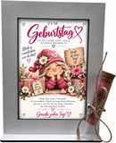 Geburtstagsgeschenk für Frauen mit pinkem Motiv, Blumen und Glasröhrchen für Geld