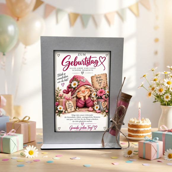 Geburtstagsgeschenk Freundin mit Blumen, Herzen und Spruch Heute ist dein Tag