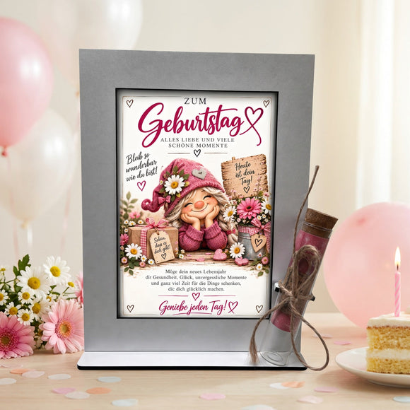 Geldgeschenk Geburtstag für Mama mit liebevollem Blumenmotiv und Geldröhrchen