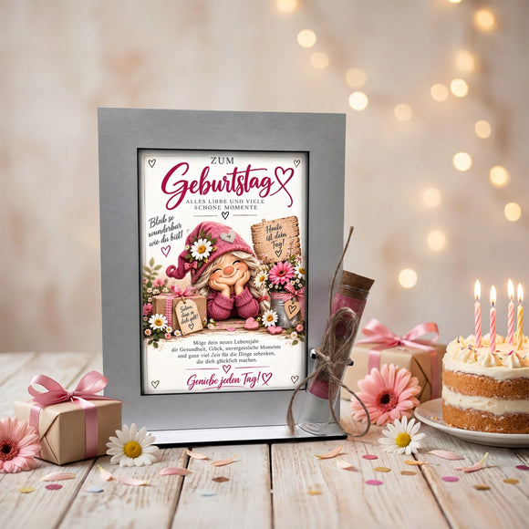 Geld zum Geburtstag schön verschenken mit selbststehendem Aufsteller für Frauen