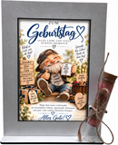 Geburtstagsgeschenk für Männer mit Zwerg, Geburtstagstorte und Glasröhrchen für Geld