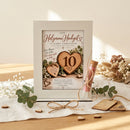 Geschenk Hölzerne Hochzeit für 10 Jahre Ehe mit Aufsteller und Glasröhrchen für Geldscheine