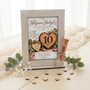 Hölzerne Hochzeit Geschenk mit 10 Jahre Motiv und Glasröhrchen zum stilvollen Verschenken von Geld