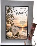 Geschenk zur Anteilnahme mit weißer Rose, Herz, Kerze und Eukalyptus