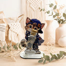 Geschenk für Katzenfan mit süßer Katze blauem Outfit und Wunschname