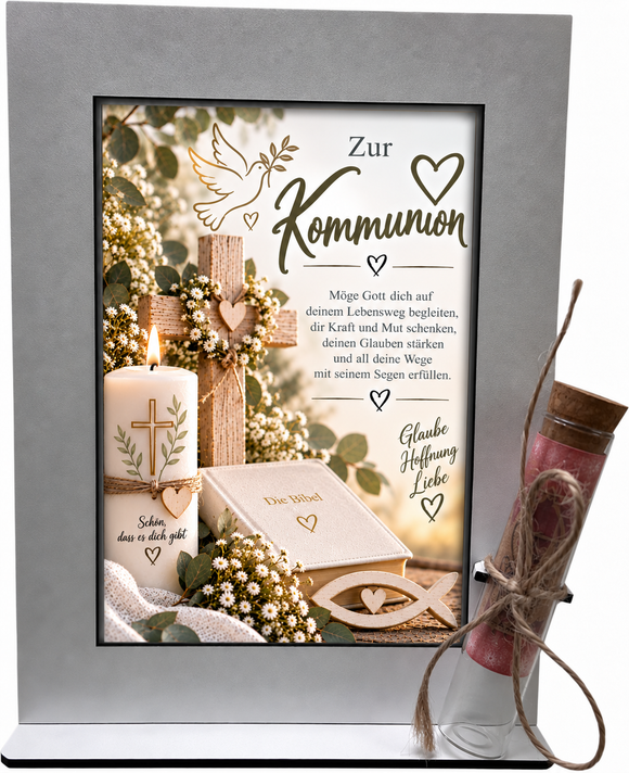 Kommunionsgeschenk für Mädchen und Jungen mit Kreuz und Segensspruch