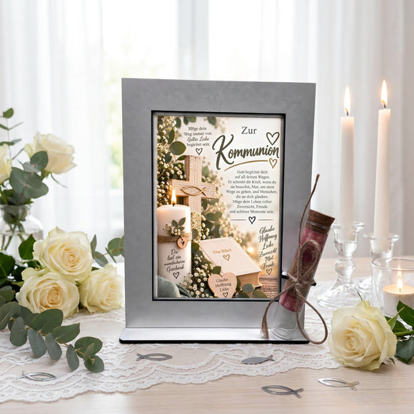 Kommunionsgeschenk für Mädchen und Jungen mit Kreuz und Lebensweg-Spruch