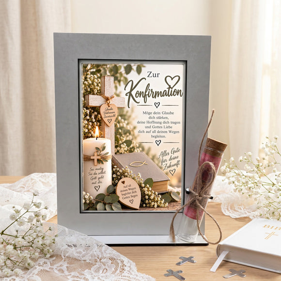 Geldgeschenk zur Konfirmation mit Fisch Bibel Kreuz und Kerze