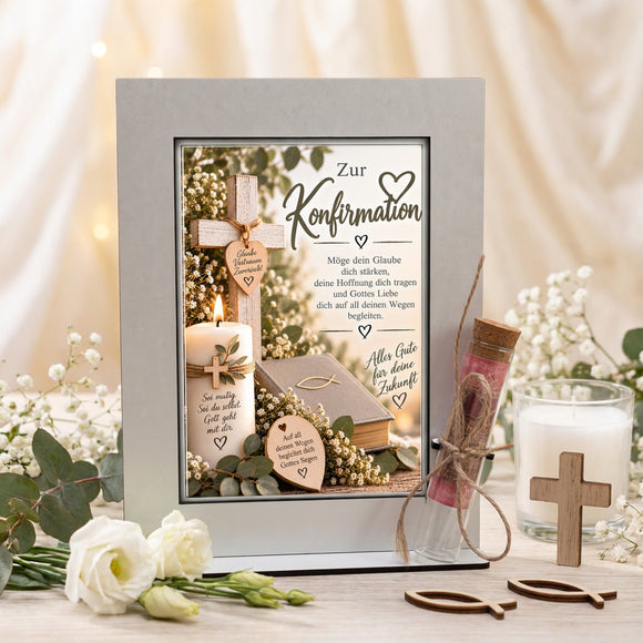 Geschenk für Konfirmand oder Konfirmandin mit Geldröhrchen und Segensspruch