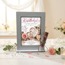 Geschenk zum 15. Hochzeitstag mit Kristallherzen, rosa Rose, Blüten und Eukalyptus