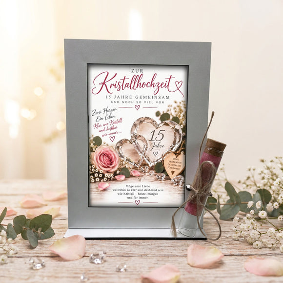 Geldgeschenk Ehejubiläum – selbststehender Aufsteller zur Kristallhochzeit mit Geldröhrchen