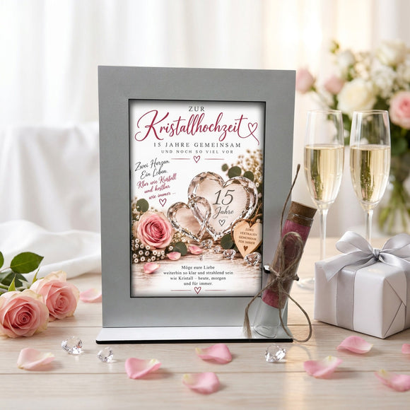 Kristallhochzeit Geschenk für 15 Jahre verheiratet – Aufsteller mit austauschbarer Motivkarte