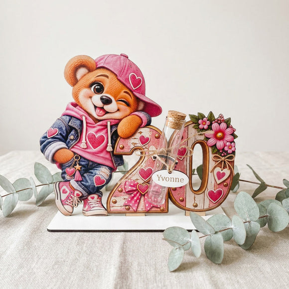 Geschenk 20. Geburtstag Frau mit Glasröhrchen für einen Geldschein
