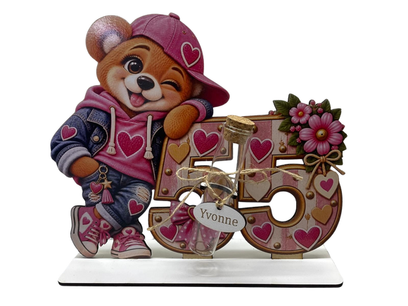 Geschenk 55. Geburtstag Frau mit Glasröhrchen für einen Geldschein