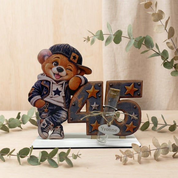 Geburtstagsgeschenk Mann zum 45. mit Teddy Sternen und Jeans-Look