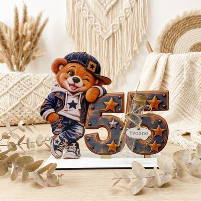 Geldgeschenk 55. Geburtstag Mann mit Teddy und personalisiertem Namen
