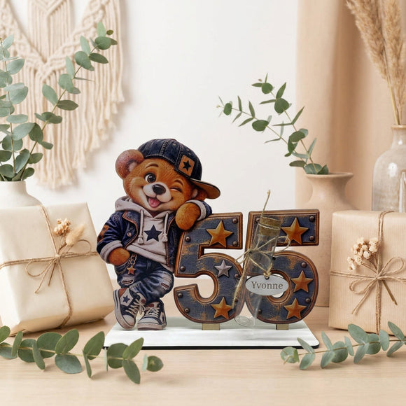 Geburtstagsgeschenk Mann zum 55. mit Teddy Sternen und Jeans-Look