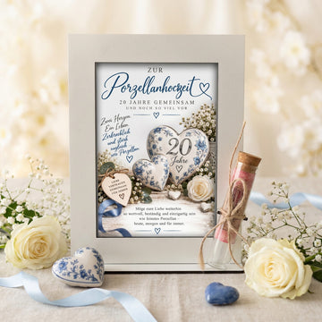 Geldgeschenk Porzellanhochzeit – dekorativer Aufsteller zum 20. Hochzeitstag für Ehepaare