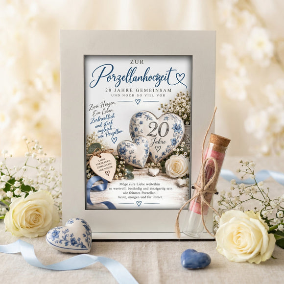 Geldgeschenk Porzellanhochzeit – dekorativer Aufsteller zum 20. Hochzeitstag für Ehepaare