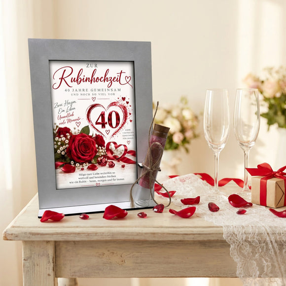Rubinhochzeit Geschenk für 40 Jahre verheiratet – Aufsteller mit austauschbarer Motivkarte