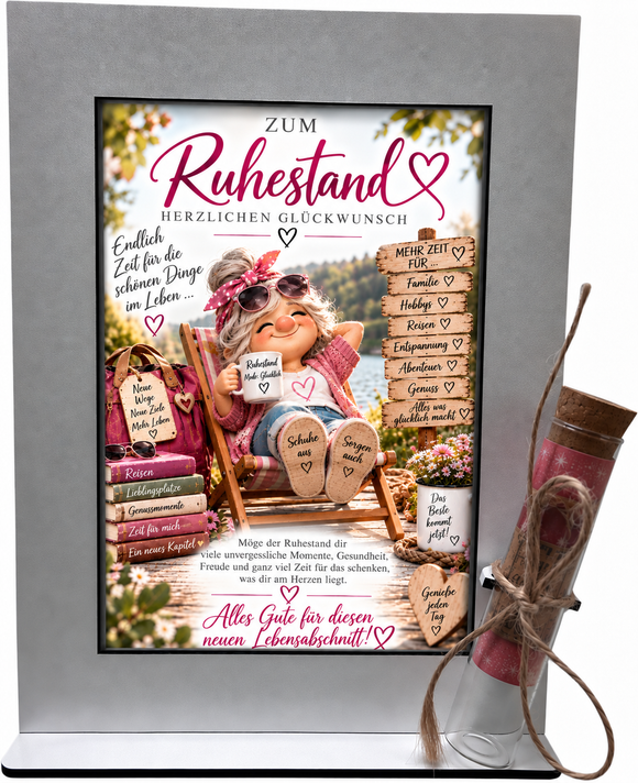 Rentengeschenk für Frau mit Spruch Endlich Zeit für die schönen Dinge