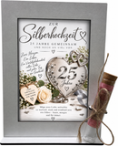 Geschenk Silberhochzeit für 25 Jahre Ehe mit Aufsteller und Glasröhrchen für Geldscheine