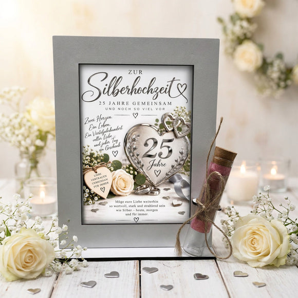 Geldgeschenk Ehejubiläum – selbststehender Aufsteller zur Silberhochzeit mit Geldröhrchen